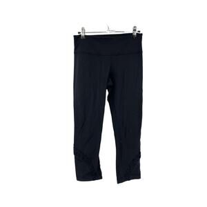 Lululemon Leggings Womens 6 Crop Pants Black Ruched Ruffle Hem Yoga